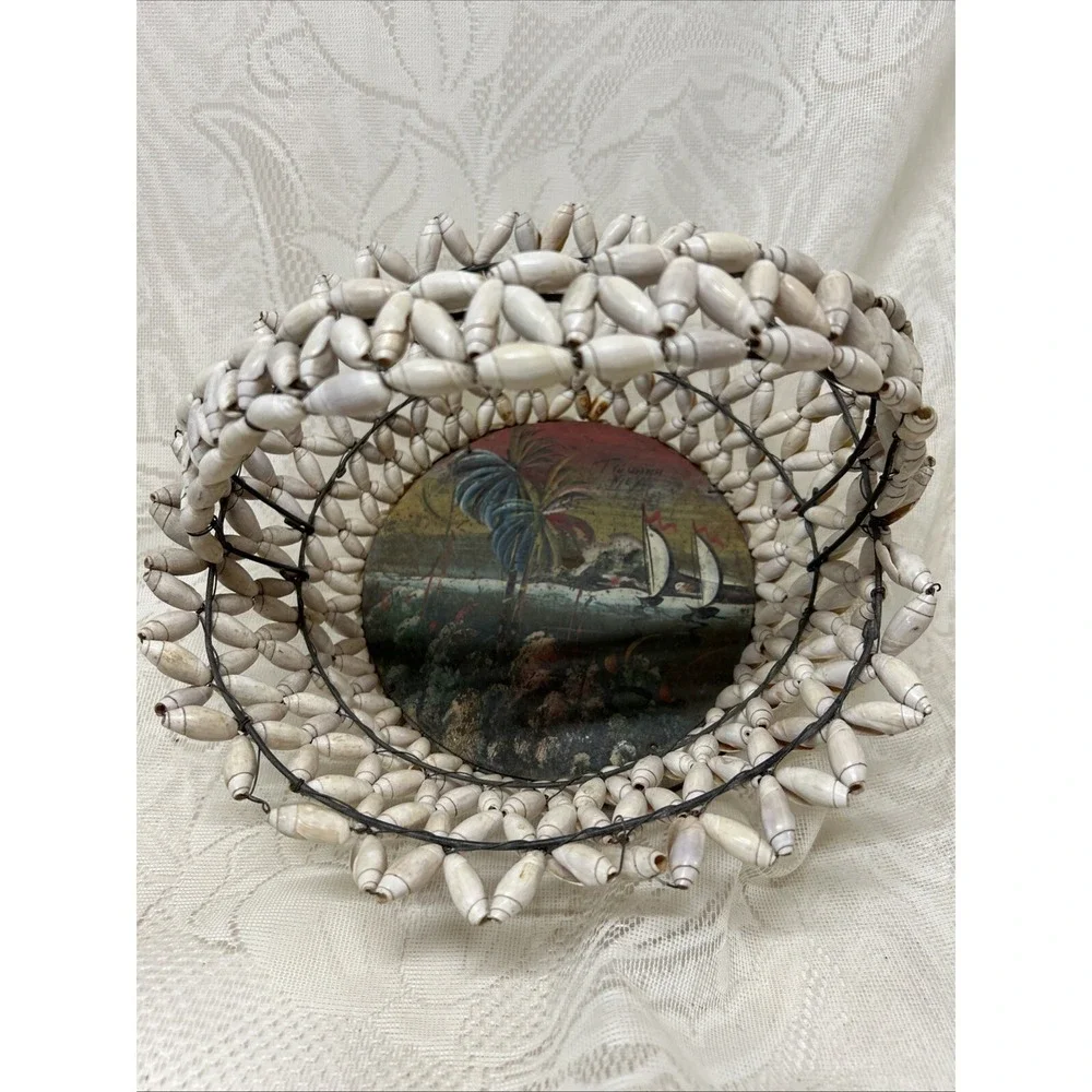 Vintage Antique Snail Shell Basket Souvenir Tijuana Mexico  Hand‎ Painted Metal